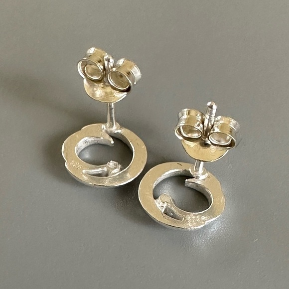 Sterling Silver Crescent Moon Tiny Stud Earrings with CZ 8mm - Picture 9 of 10